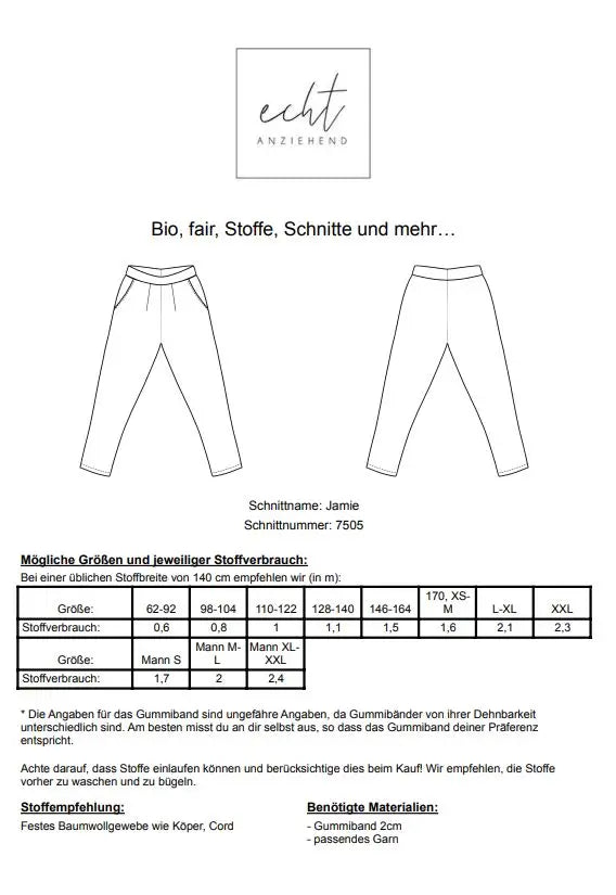 Schnittmuster Hose Jamie | Stoffwerk