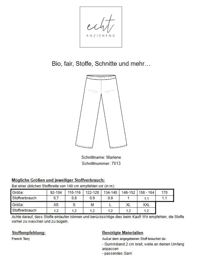 Schnittmuster Hose Marlene