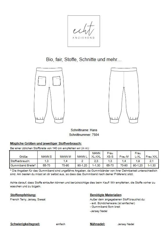 Schnittmuster Jogginghose Hans