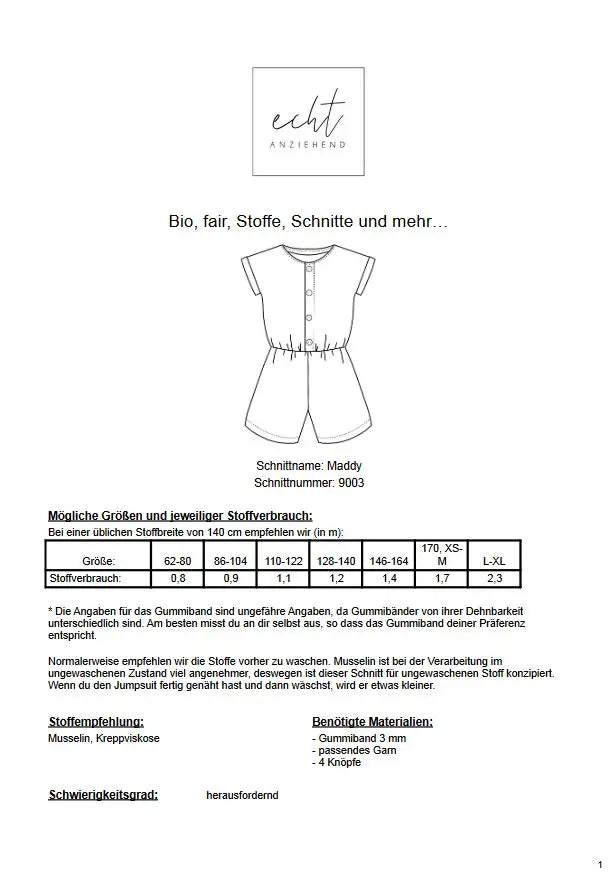 Schnittmuster Jumpsuit Maddy | Stoffwerk