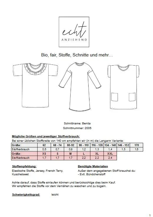 Schnittmuster Kleid Benita | Stoffwerk