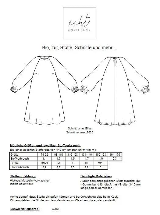 Schnittmuster Kleid Elise | Stoffwerk