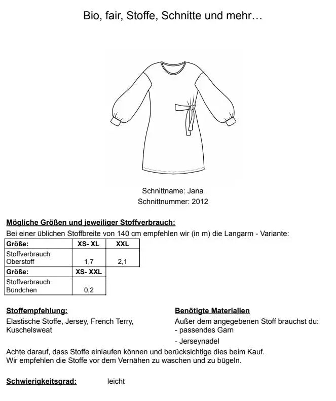 Schnittmuster Kleid Jana | Stoffwerk