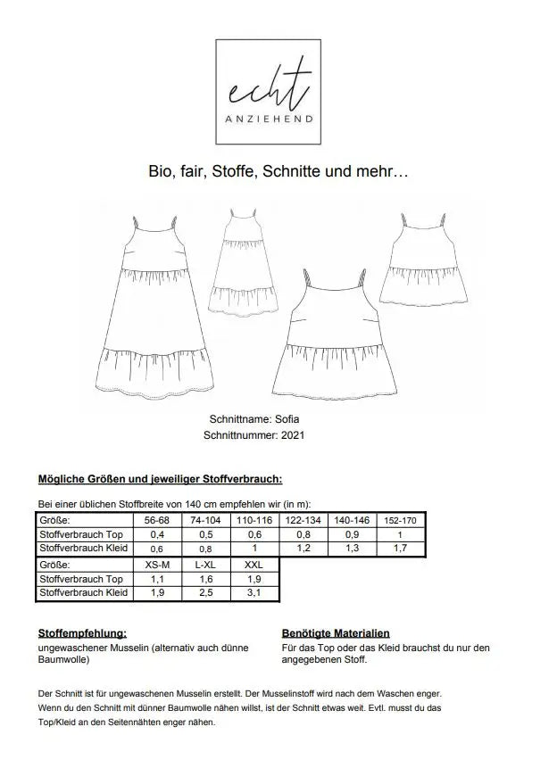 Schnittmuster Kleid/Top Sofia