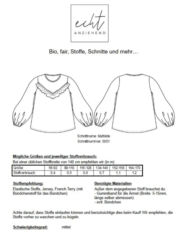 Schnittmuster Langarmshirt Mathilda