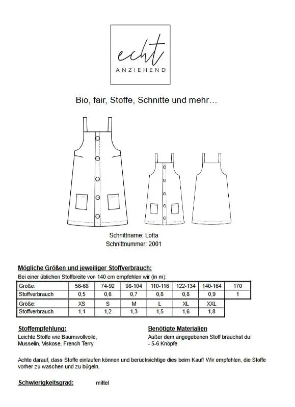 Schnittmuster Latzkleid Lotta | Stoffwerk