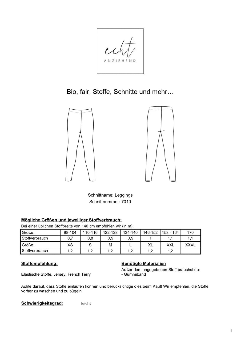 Schnittmuster Leggings | Stoffwerk
