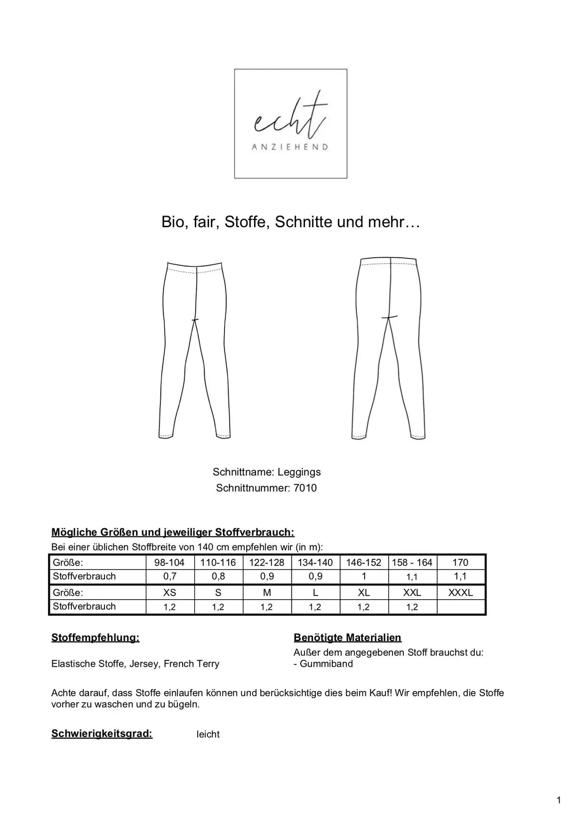 Schnittmuster Leggings | Stoffwerk