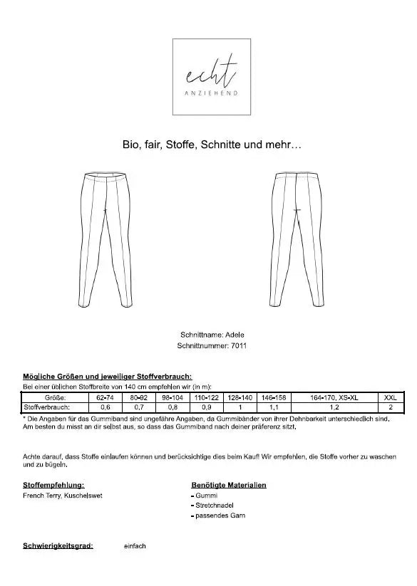 Schnittmuster Leggings Adele