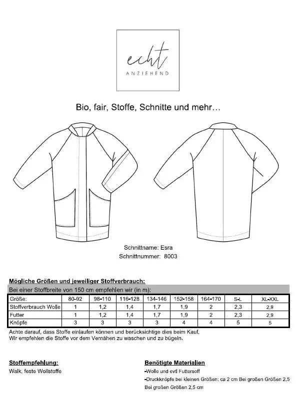 Schnittmuster Mantel Esra