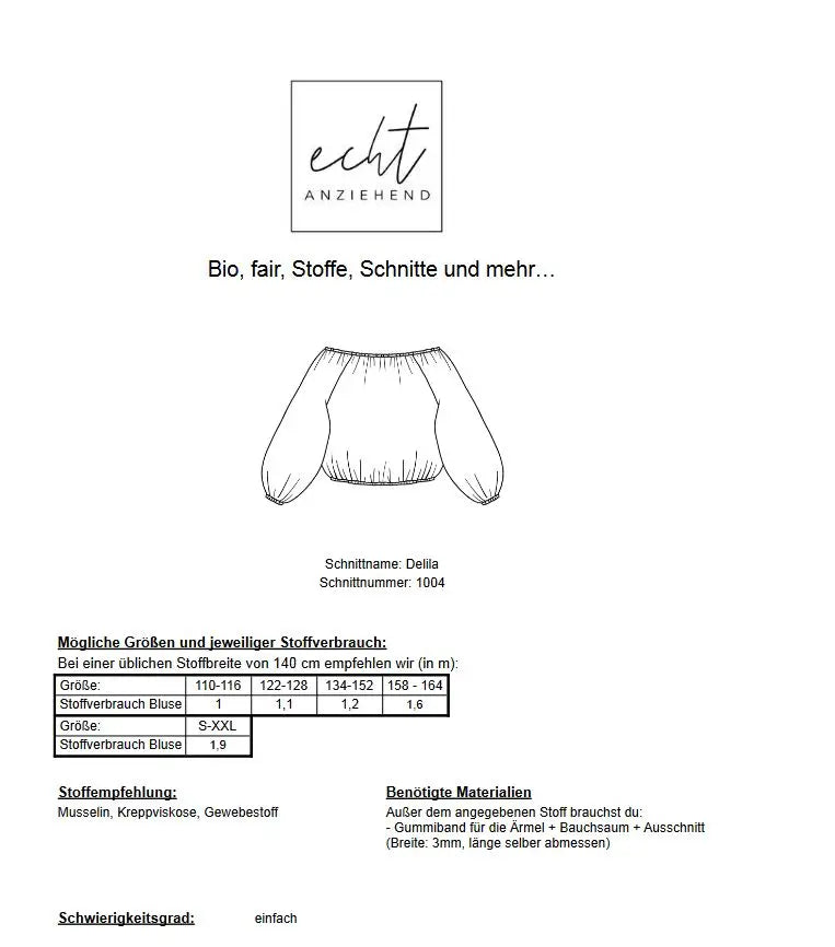 Schnittmuster Off Shoulder Delila