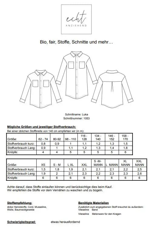 Schnittmuster Oversize Hemd Luka