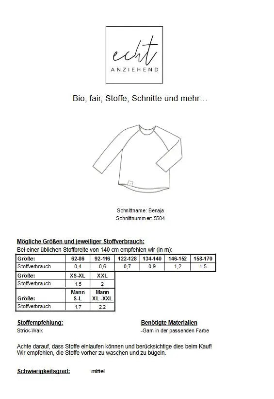 Schnittmuster Pullover Benaja