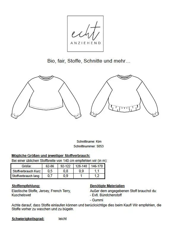 Schnittmuster Pullover Kim