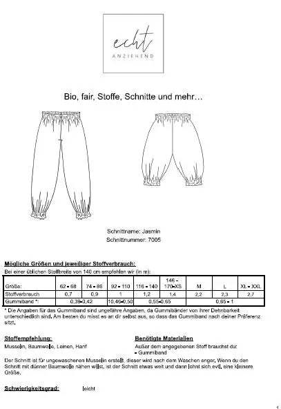 Schnittmuster Pumphose Jasmin | Stoffwerk