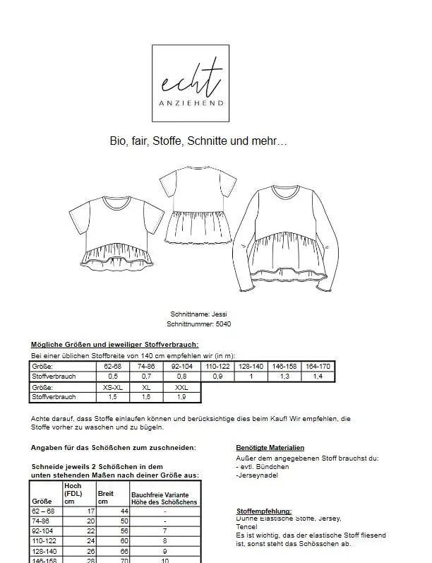 Schnittmuster Shirt Jessi | Stoffwerk