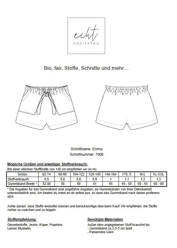 Schnittmuster Shorts Emma