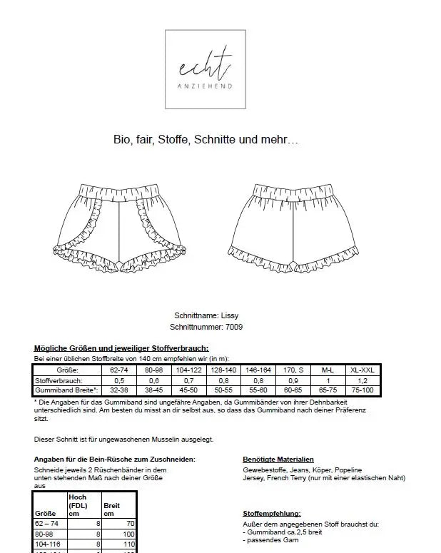 Schnittmuster Shorts Lissy