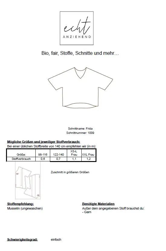 Schnittmuster T-Shirt Frida | Stoffwerk