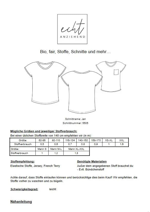 Schnittmuster T-Shirt Jan
