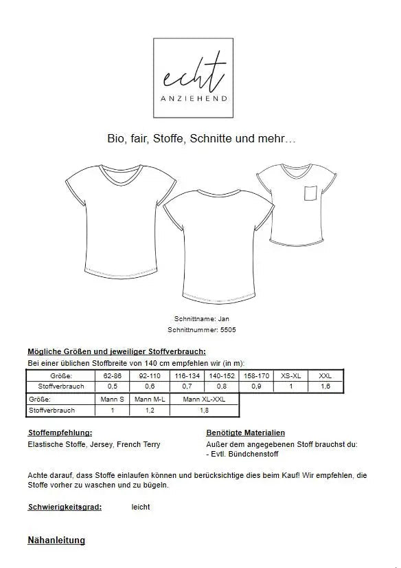Schnittmuster T-Shirt Jan | Stoffwerk