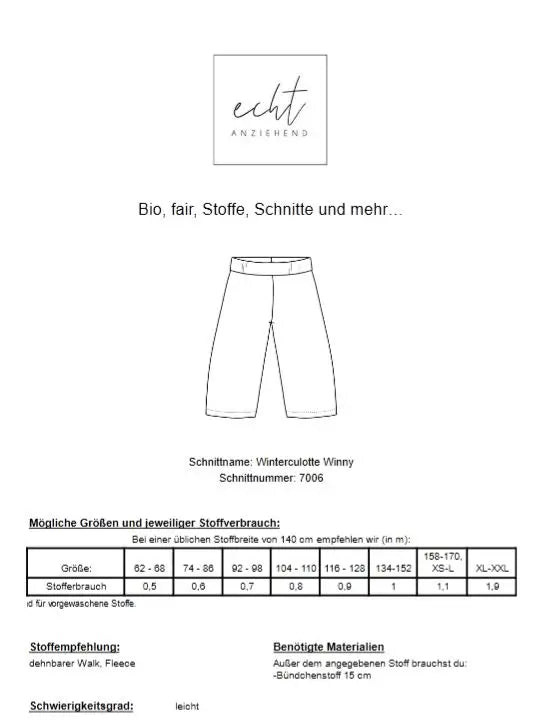 Schnittmuster Winterculotte Winny