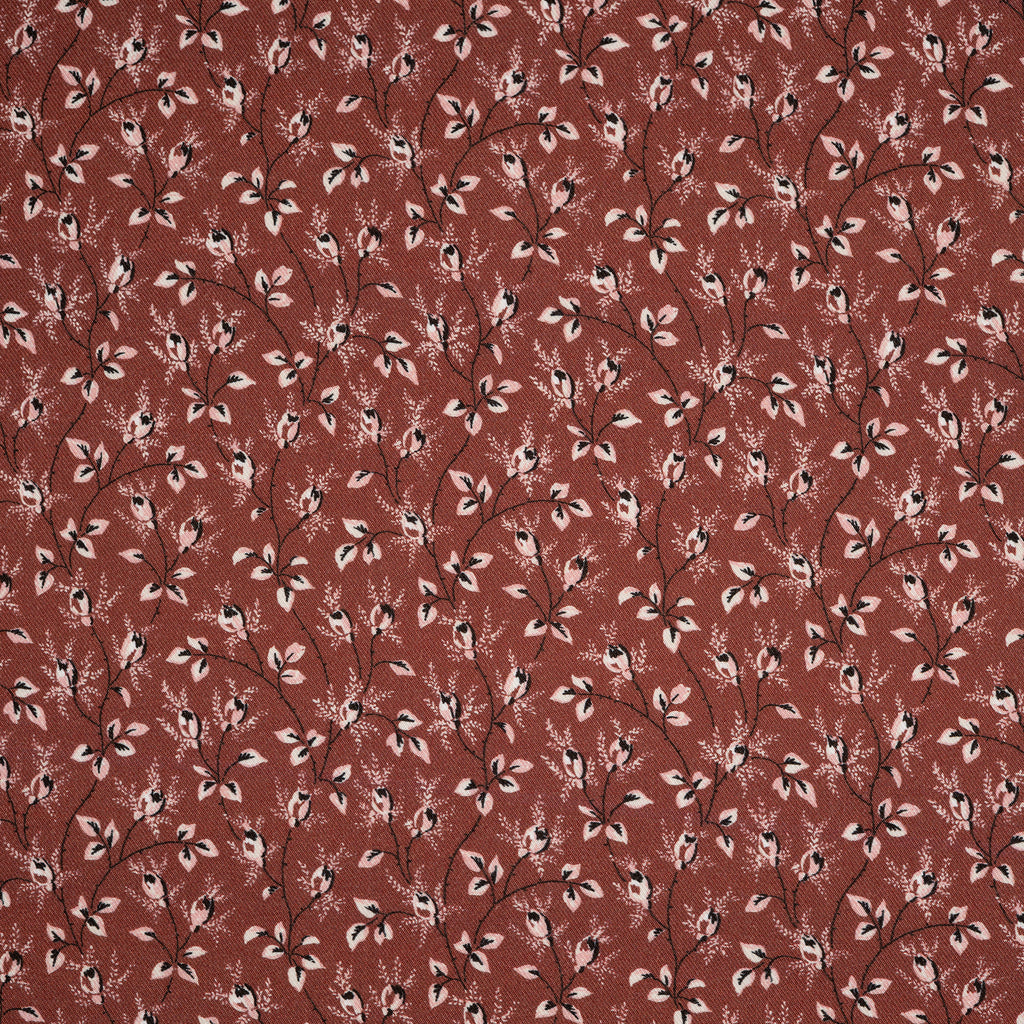 Viskose Blütenzweige Rosa Braun | Stoffwerk