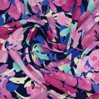 Viskose Große Aquarell-Blumen Nachtblau Mint Rosa Gelb | Stoffwerk