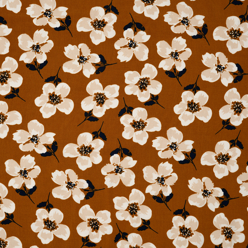 Viskose Große Blumen Dunkles Ocker | Stoffwerk