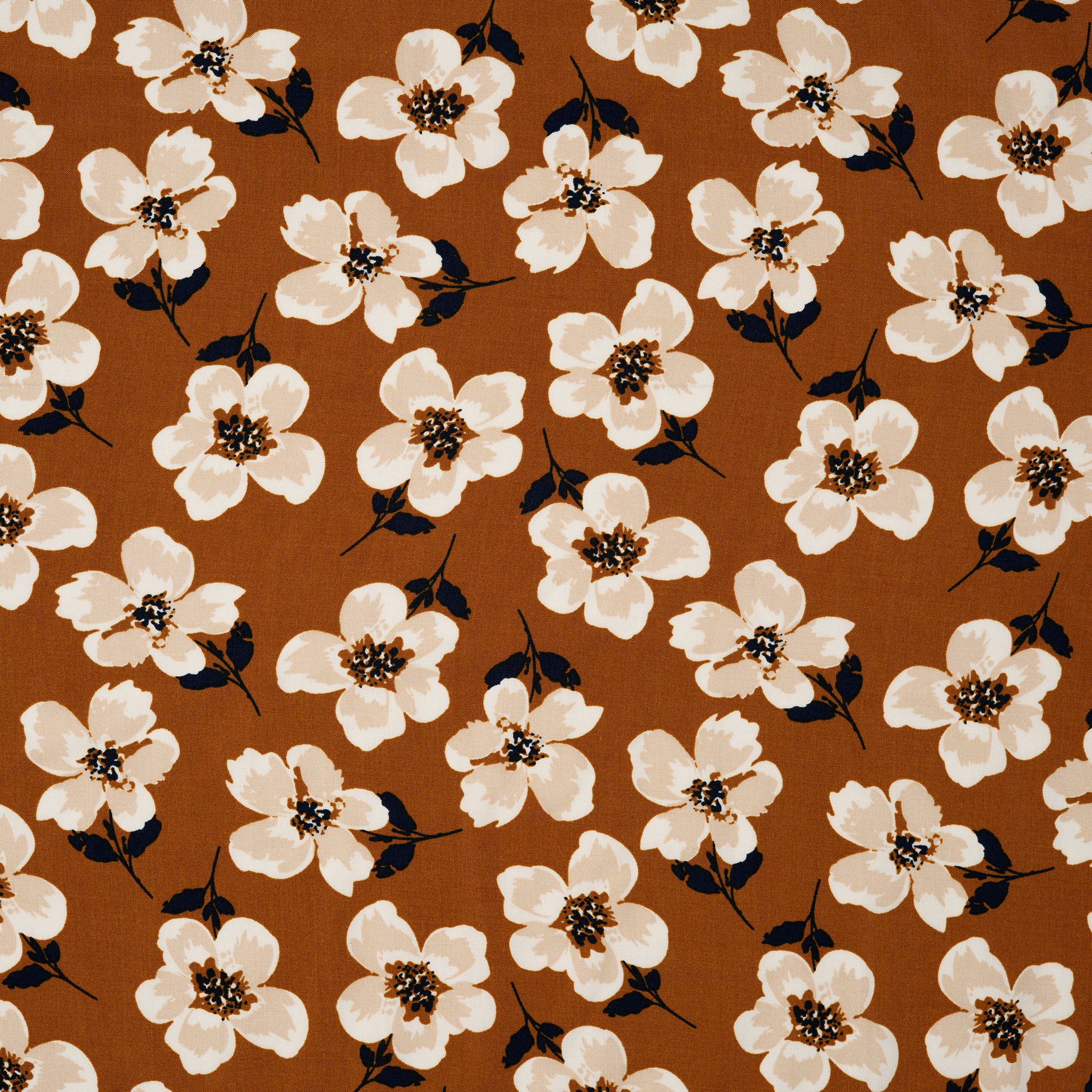Viskose Große Blumen Dunkles Ocker | Stoffwerk