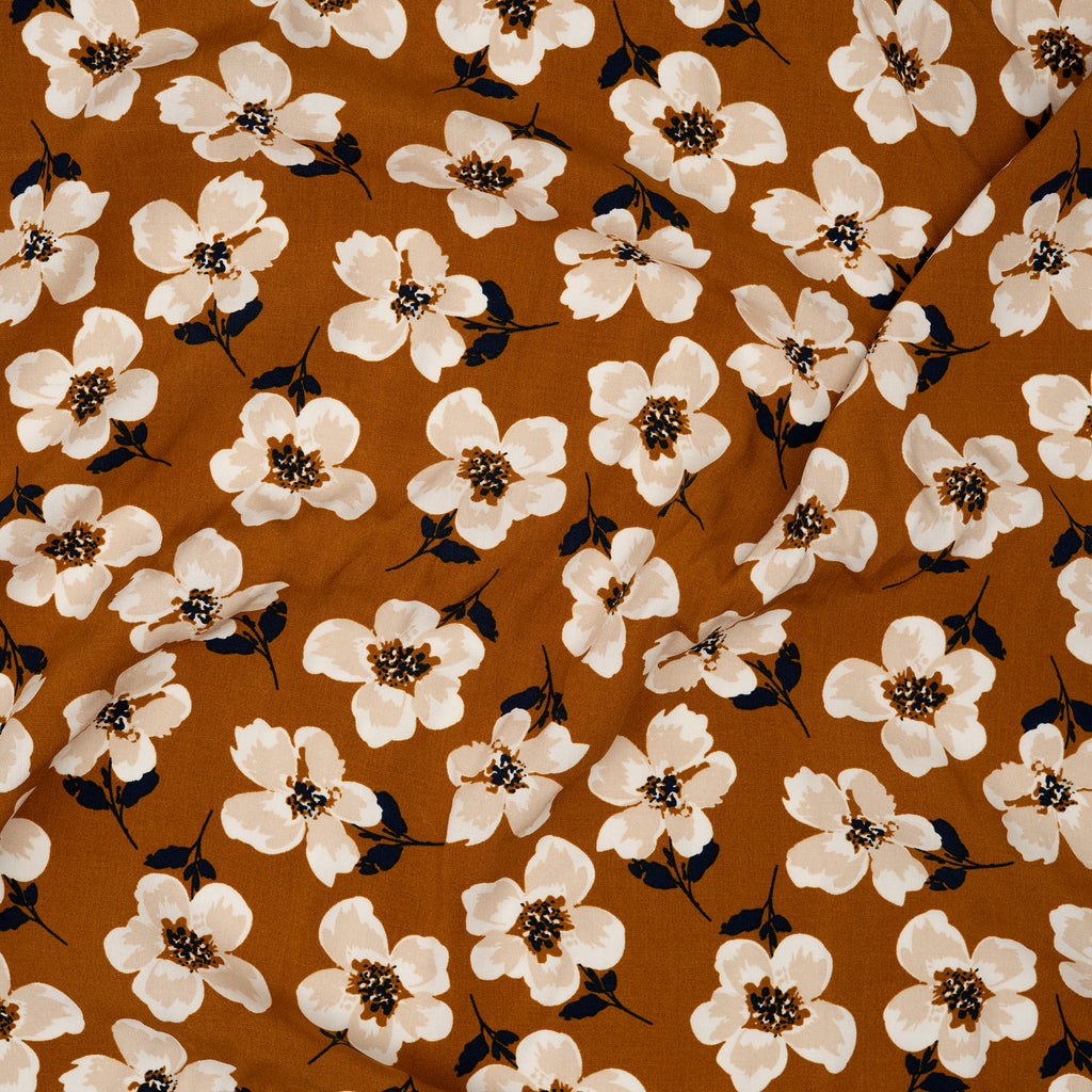 Viskose Große Blumen Dunkles Ocker | Stoffwerk