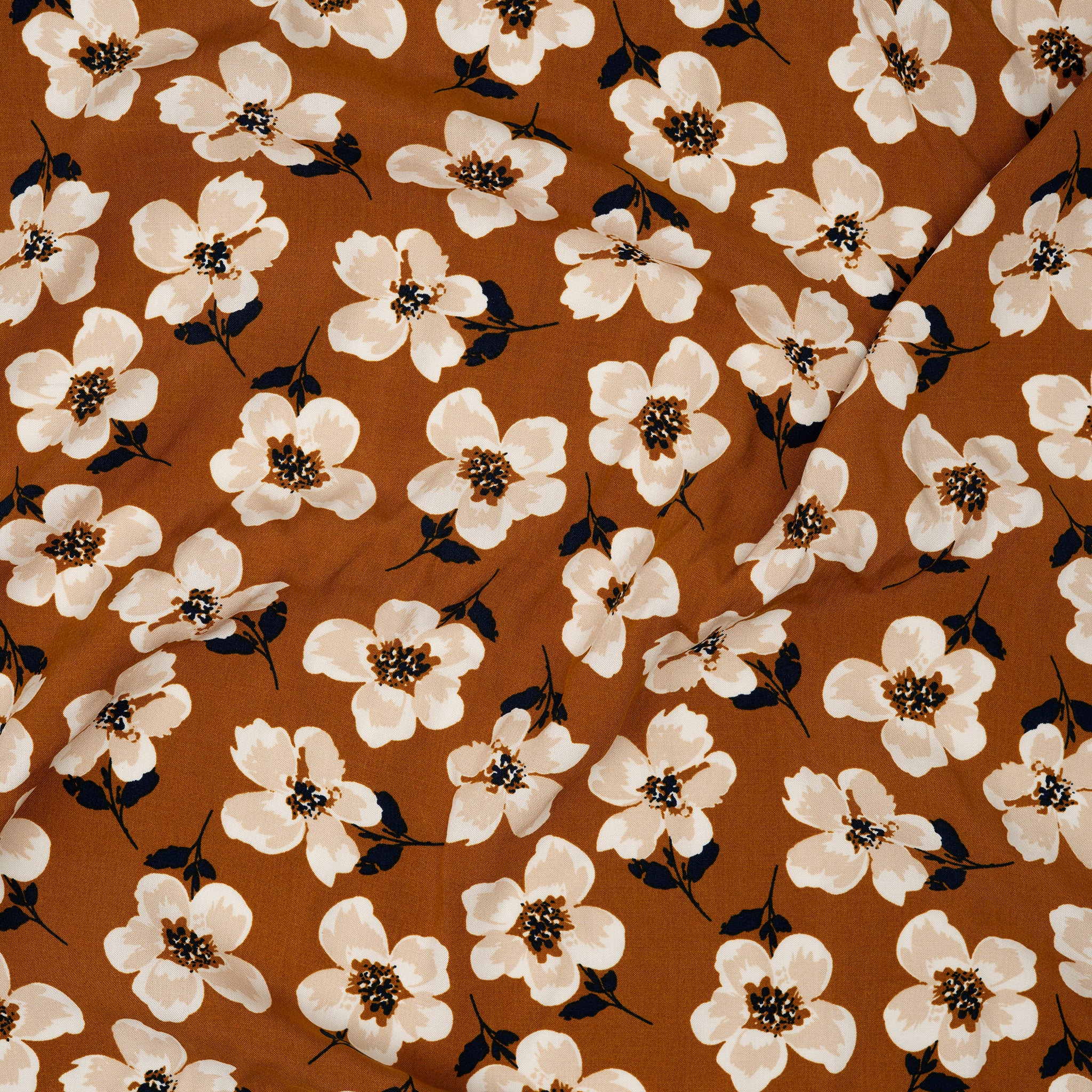 Viskose Große Blumen Dunkles Ocker | Stoffwerk