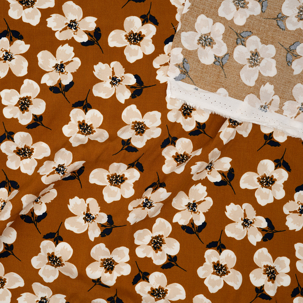 Viskose Große Blumen Dunkles Ocker | Stoffwerk