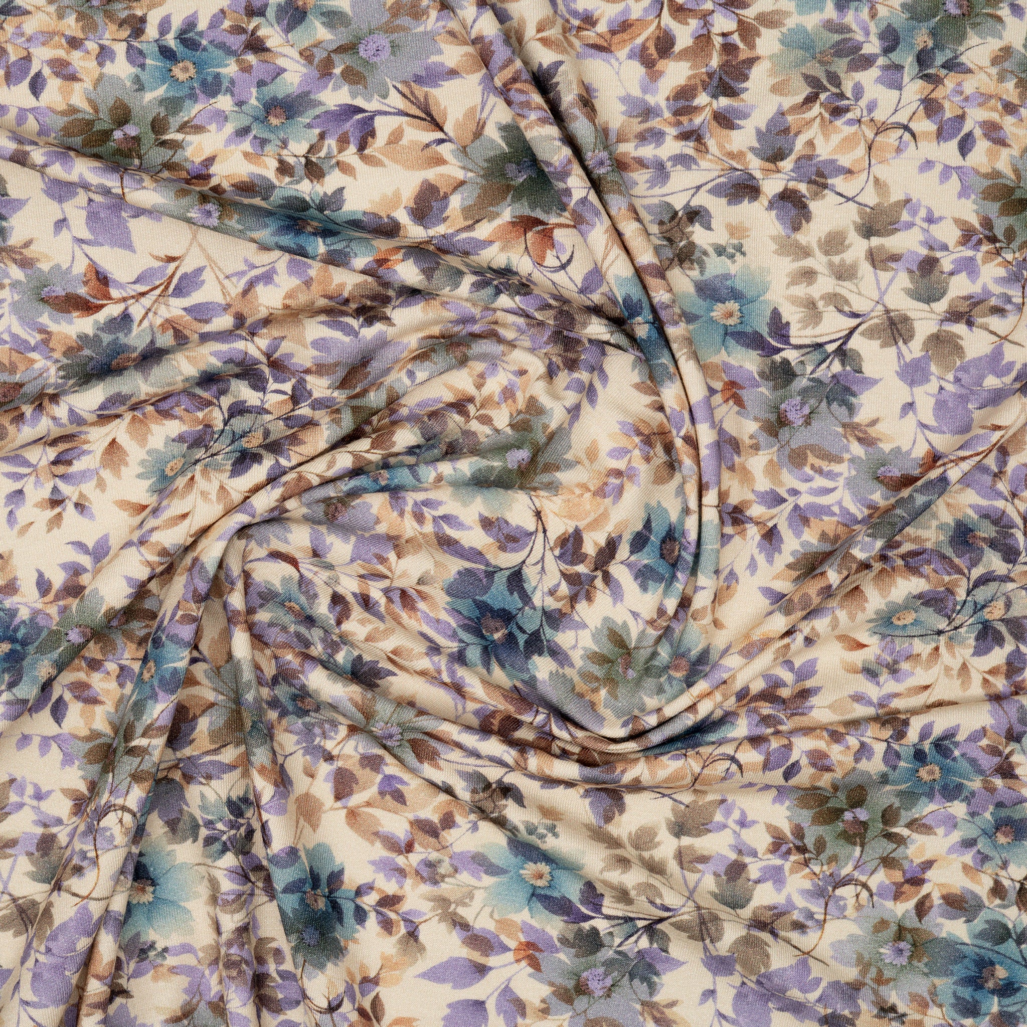 Viskose Jersey Digital Blumen Lila Blau Braun | Stoffwerk