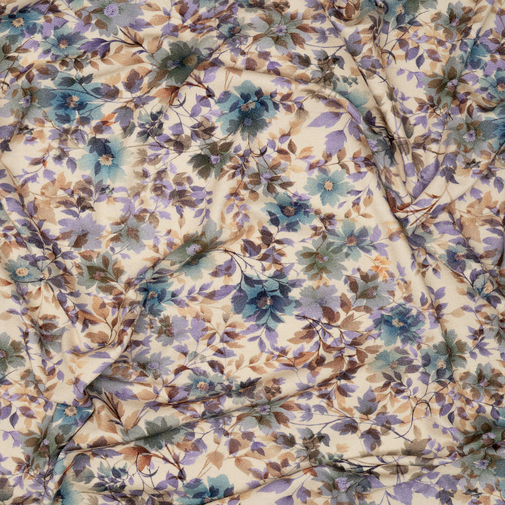 Viskose Jersey Digital Blumen Lila Blau Braun | Stoffwerk