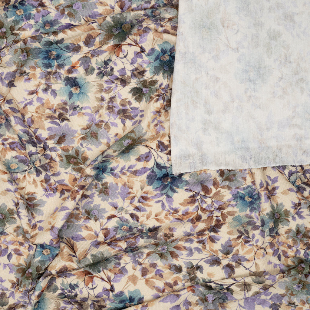 Viskose Jersey Digital Blumen Lila Blau Braun | Stoffwerk