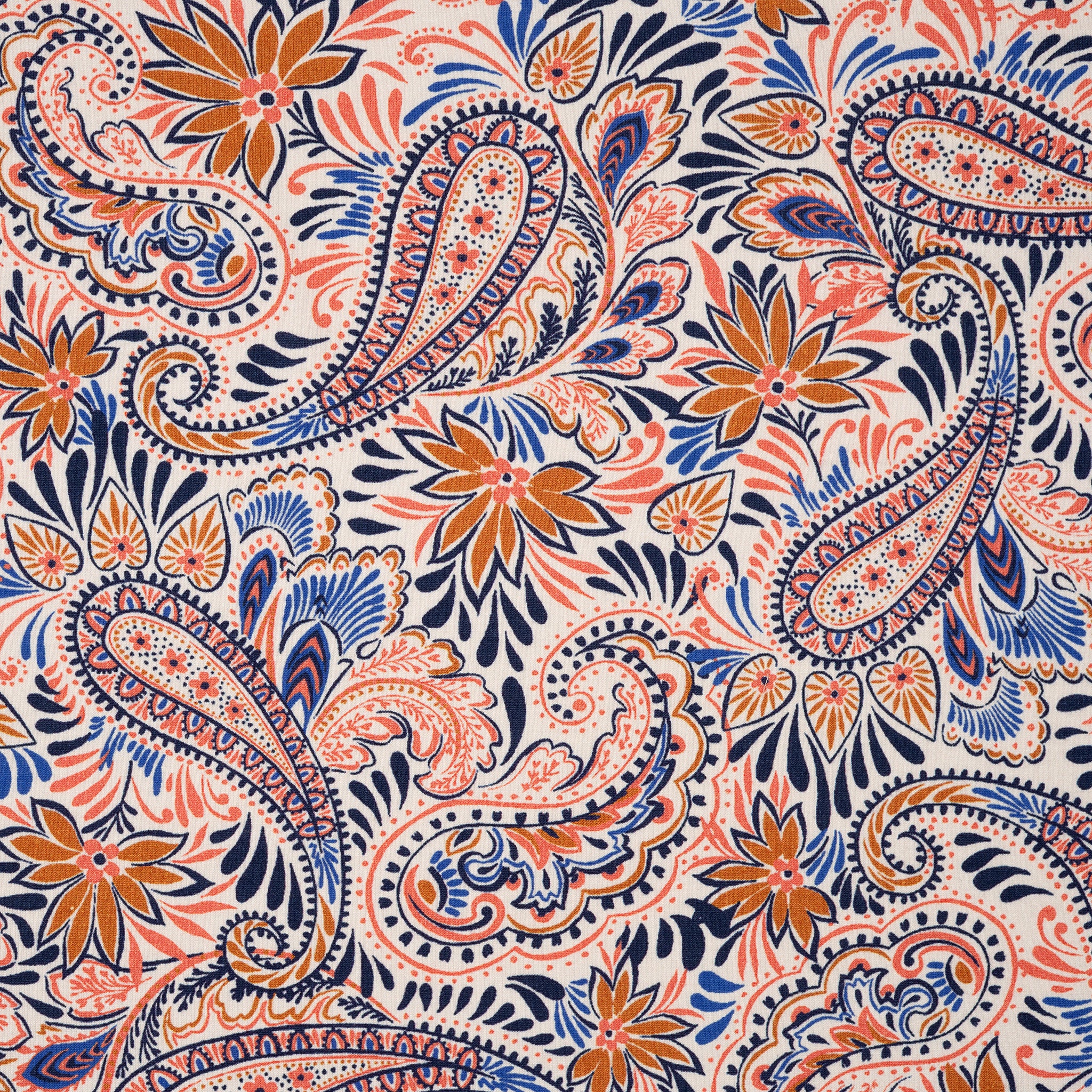 Viskose Jersey Paisley Orange Senf Ecru | Stoffwerk