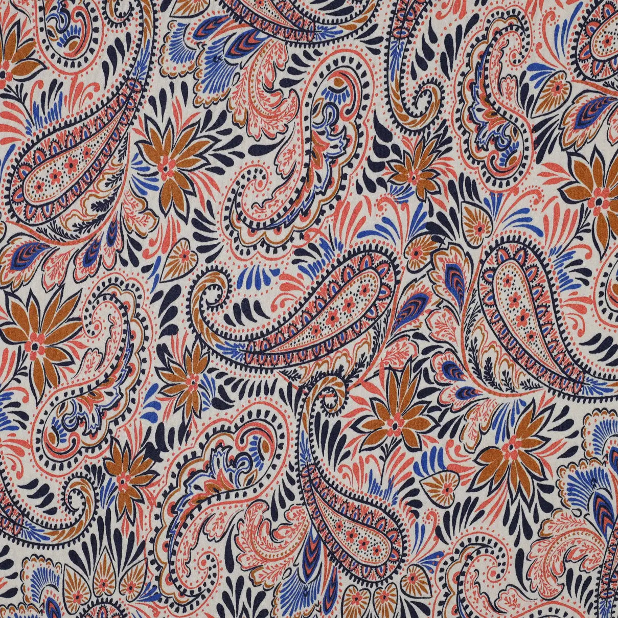 Viskose Jersey Paisley orange senf ecru
