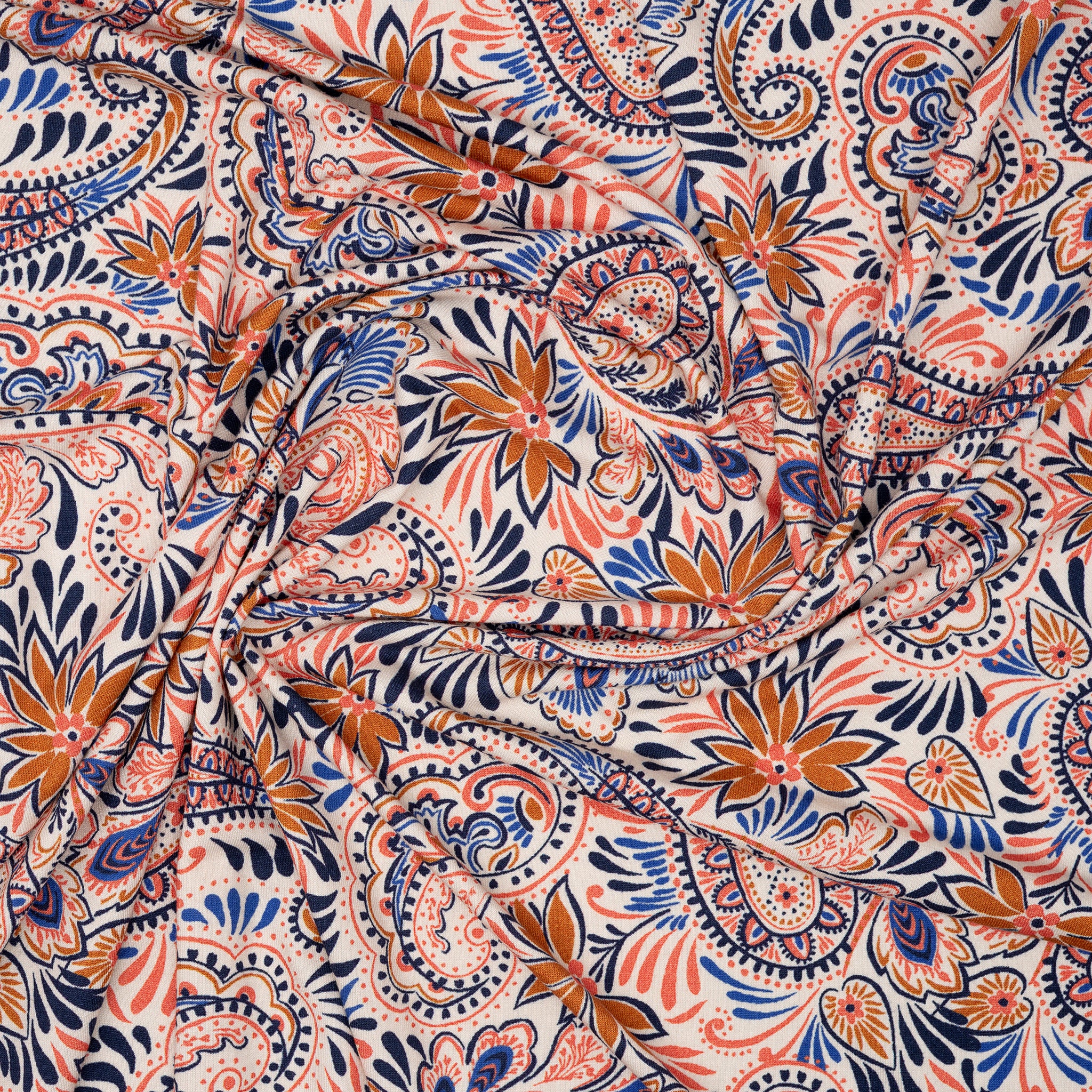 Viskose Jersey Paisley Orange Senf Ecru | Stoffwerk