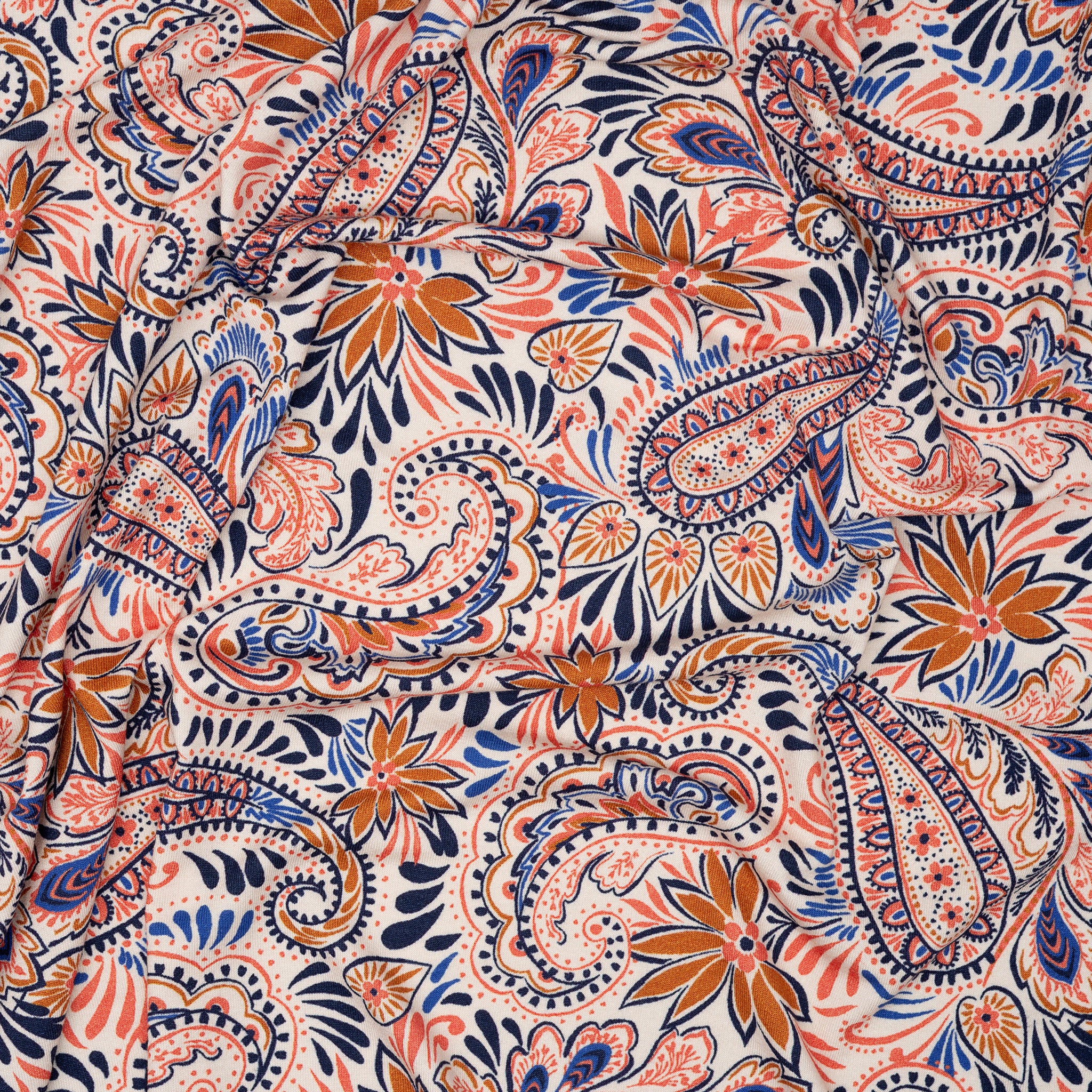 Viskose Jersey Paisley Orange Senf Ecru | Stoffwerk