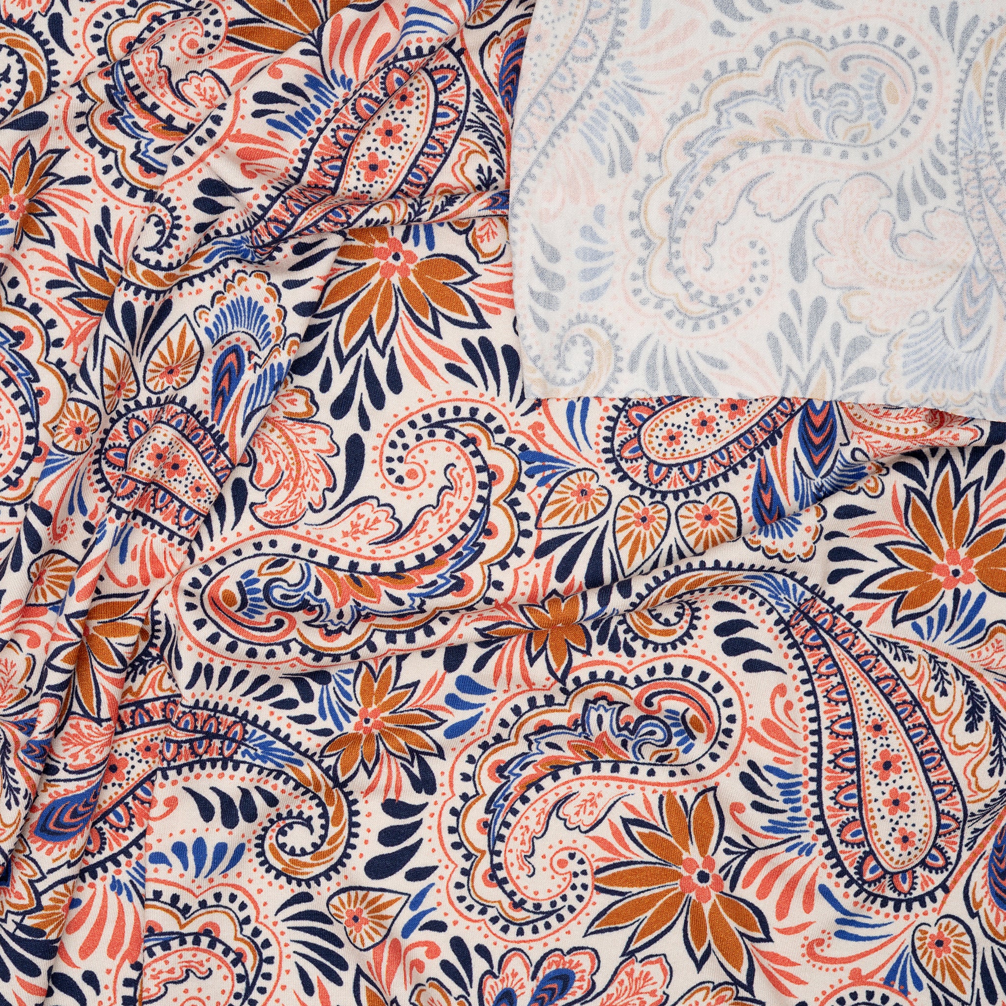 Viskose Jersey Paisley Orange Senf Ecru | Stoffwerk