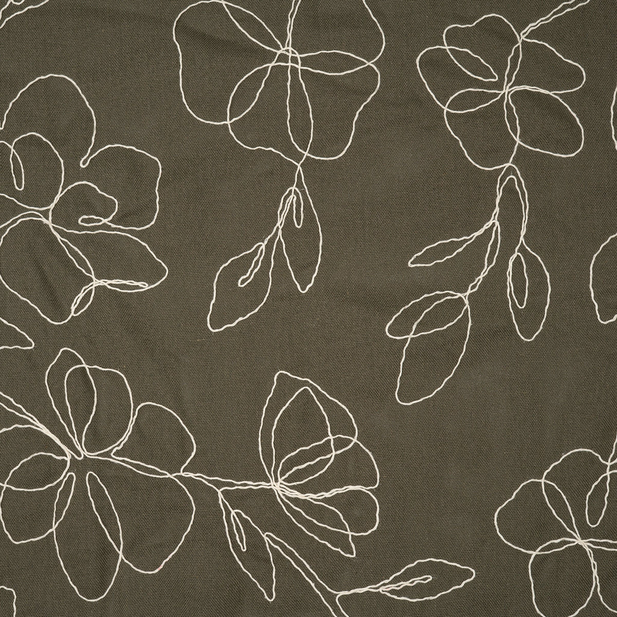 Viskose Leinen Stickblume Oliv