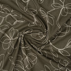 Viskose Leinen Stickblume Oliv
