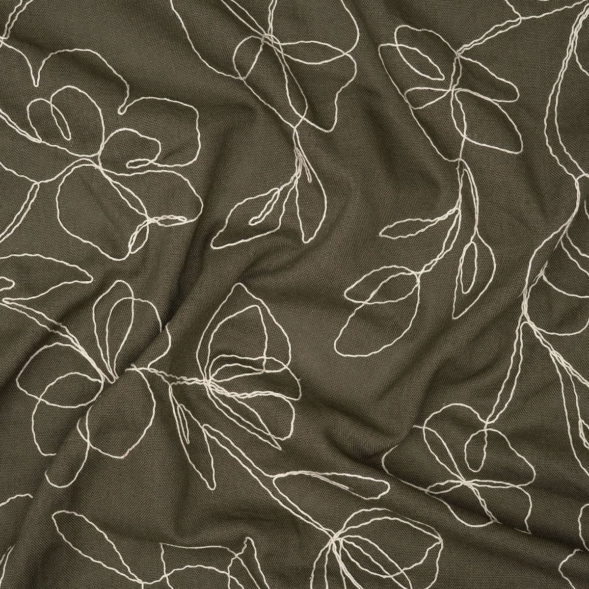 Viskose Leinen Stickblume Oliv | Stoffwerk