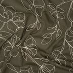 Viskose Leinen Stickblume Oliv