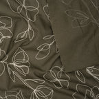 Viskose Leinen Stickblume Oliv | Stoffwerk