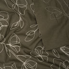 Viskose Leinen Stickblume Oliv