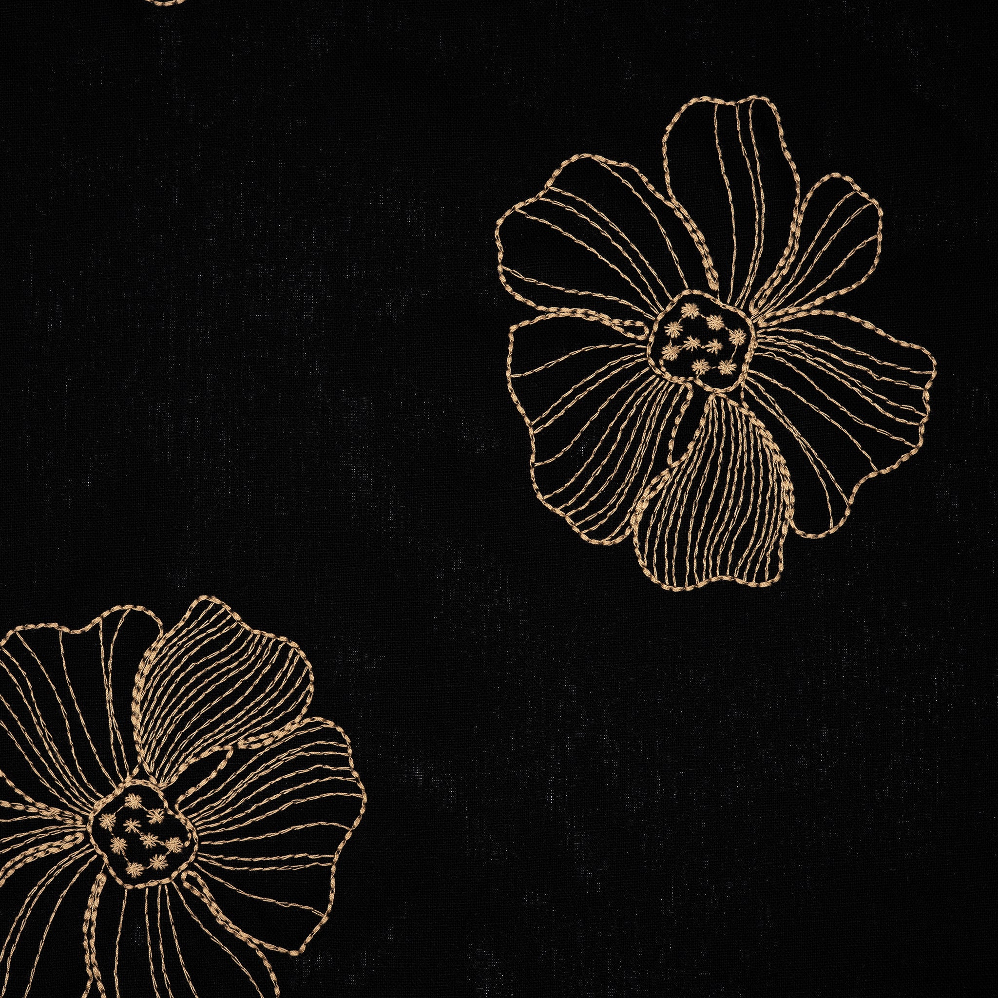 Viskose Leinen Stickblume Schwarz