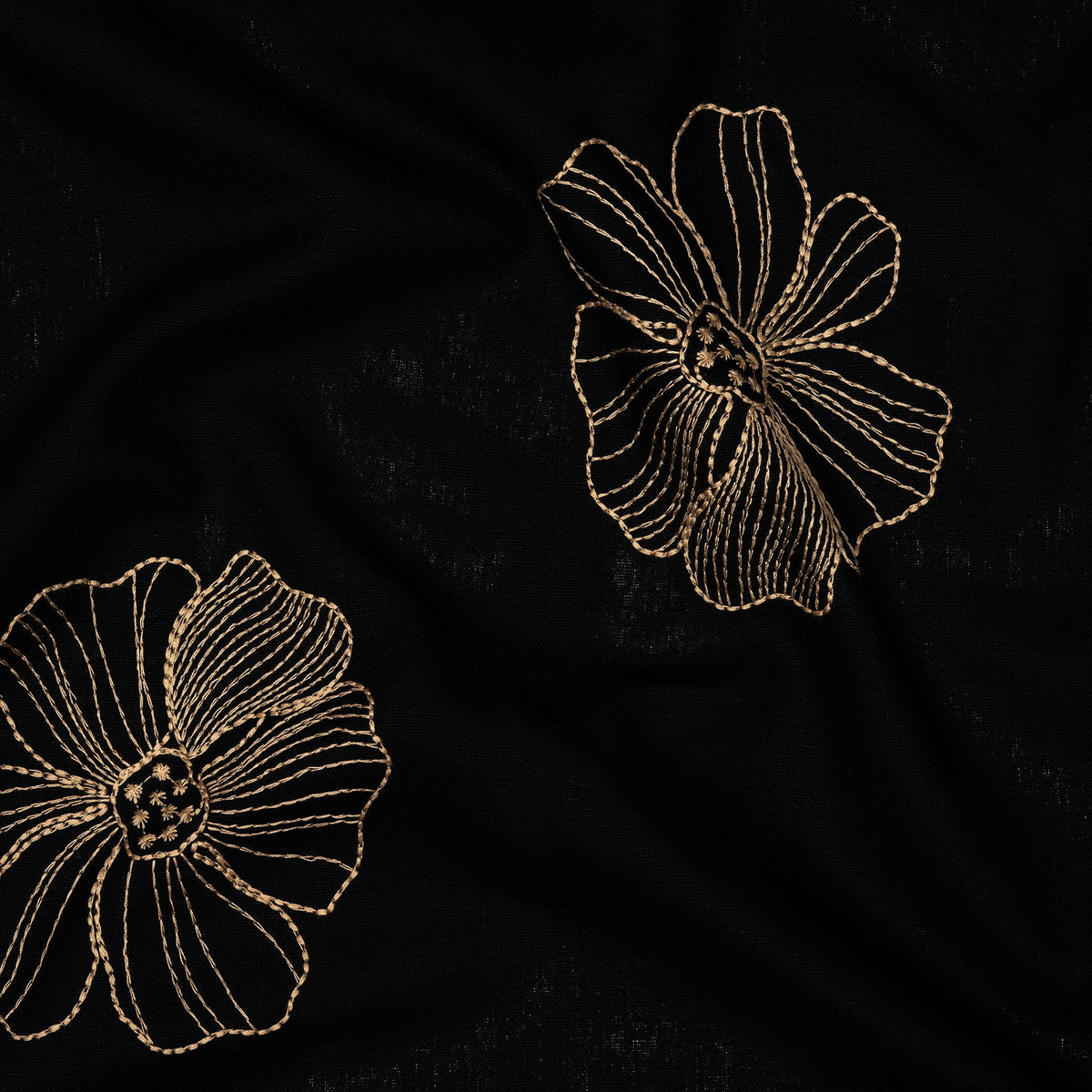 Viskose Leinen Stickblume Schwarz | Stoffwerk