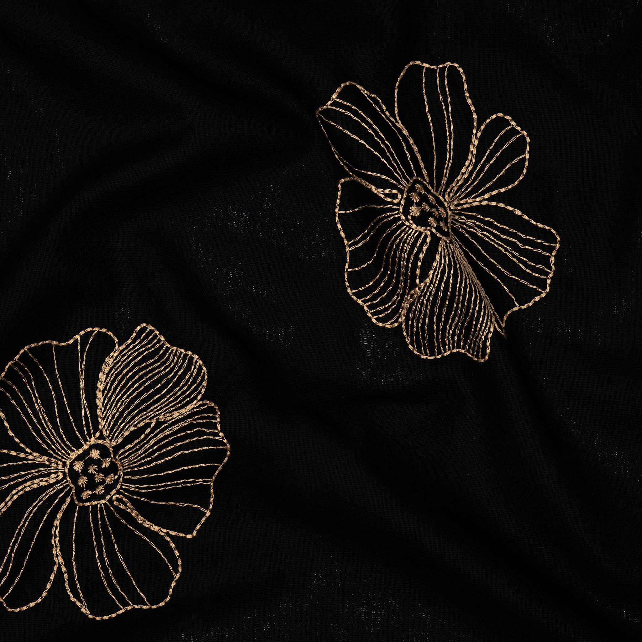 Viskose Leinen Stickblume Schwarz